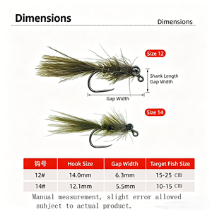 Mouche <span class=keywords><strong>nymphe</strong></span> Damselfly améliorée, 12 # /14 #   Leurres de pêche à la mouche avec hameçons sans ardillon, yeux réalistes et plumes naturelles pour la truite, le bar et le chub - Product Image 4
