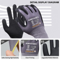 Gants de sécurité en nitrile AIMVVSEC, haute flexibilité, confortables, 15 jauges, gris, nylon, élasthanne, texturés, 28 cm, pour le jardinage, la construction et le travail