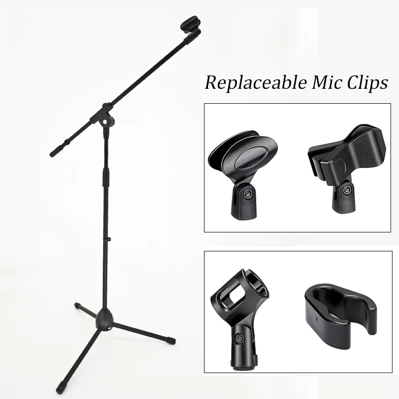 Replaceable Mic Clips Tripod Microphone Stand Boom Arm Floor Mic Stand For Singing Performance Stage
