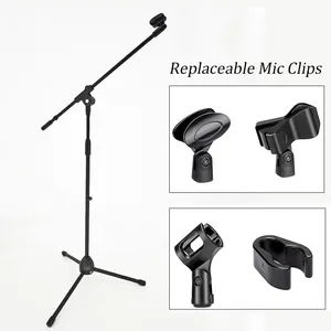 Clips de micrófono reemplazables, trípode, soporte de micrófono, brazo de brazo, soporte de micrófono de suelo para cantar, escenario de actuación