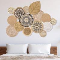 Décoration murale bohème nordique 15 pièces, accents muraux marron, motifs de pompons en coton noir/blanc, macramé pour salle à manger et maison