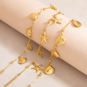 Ocean Series Charm <b>Bracelet</b> 18K Gold Plated Starfish Seashell Bohemian Style Unisex Jewelry Gift - Product Image 2