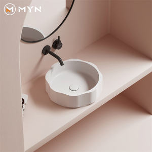 Vente en gros <span class=keywords><strong>NetFlix</strong></span> eBay tendance ronde couleur moderne de Macaron blanc salle de bains Surface solide évier en pierre artificielle - Product Image 1