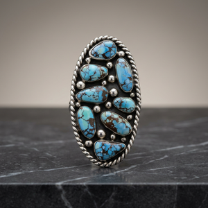 Qualité supérieure, argent massif 925, turquoise bleue naturelle de forme ovale, sertie dans un cadre, tendance, vintage, fabrication artisanale fine - Product Image 2