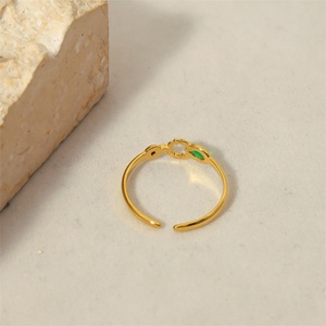 Popular Stainless Steel Hollow <b>Rings</b> <b>Adjustable</b> Green Zircon Charm <b>Rings</b> for Women - Product Image 5