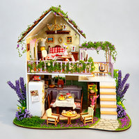 Kit de maison miniature DIY Minihaven, Cottage aux fleurs violettes, boîte de maison de poupée à 2 étages, artisanat pour adultes