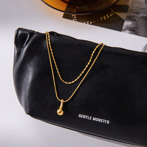 จี้รูปหยดน้ำ สร้อยคอสองชั้น ทอง 18K สแตนเลส ดีไซน์หรูหรา เครื่องประดับแฟชั่น - Product Image 4