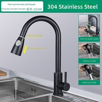 Keran Dapur Modern Minimalis 304 Stainless Steel dengan Selang Tarik, Terpasang di Dek, Dua Cerat, Inti Katup Keramik, Kontrol Air Dingin Tunggal