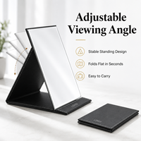 Miroir de maquillage pliable portable en cuir PU à une face avec support réglable pour le bureau, les voyages, les cosmétiques ou la coiffeuse