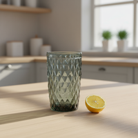 Retro Diamant-geëmbosseerde glazen tumbler 323ml, multicolor glazen beker voor ijskoffie, ijsthee, fruitsap, zelfgemaakte koude dranken