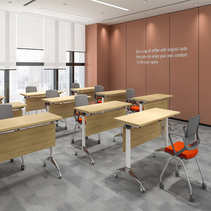 Mesas de Entrenamiento Plegables, Mesa de Conferencia de Madera Maciza con Bordes de PVC, Mesa de Negociación de Oficina, Escritorio Modular Móvil Combinable - Product Image 2