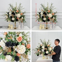 FB2216 Bouquet de fleurs en boule noir et orange de 70 cm, arrangement floral pour table, centre de table de mariage, décoration d'événements