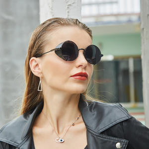 Lunettes de soleil rétro à monture ronde pour hommes, monture noire, verres PC, protection UV400, style tendance pour la conduite et les voyages - Product Image 5