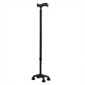 Canne à 4 pattes à base en plastique noir avec poignée en TPR canne de marche réglable Baston bâton de marche en aluminium léger - Product Image 1