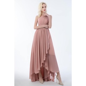 Abito da damigella monospalla da sposa con tasche lunghe Chiffon alto e basso stile stile formale Premium abito da sposa - Product Image 2