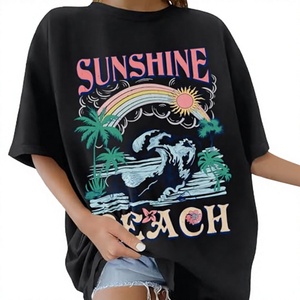 เสื้อยืดผู้หญิงทรงหลวมสไตล์วินเทจ ผ้าฝ้าย 100% เป็นมิตรกับสิ่งแวดล้อม ผ้าเทอร์รี่ถัก ติดกระดุม พิมพ์ลายดิจิทัล ไม่ถักทอ รุ่น DZ 25405 - Product Image 3