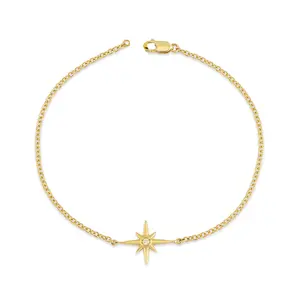 Simples zircão único real prata 925 jewlery banhado a ouro tornozelo estrela norte pulseira