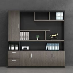 Bibliothèque de bureau Mibo Furniture, 5 étages, chêne noir, armoire de rangement, classeur de documents, design moderne - Product Image 1