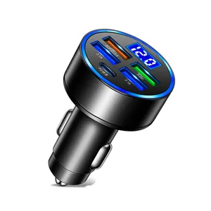 5 In 1 PD USB Car Charger Mobile Phone 4 Ports Adapter LCD Screen Digital Display Voltmeter Car QC3.0 Charger