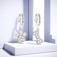 Boucles d'oreilles asymétriques en argent sterling S925 avec empreinte de patte et breloque os en CZ rose, bijoux pour femmes, best-seller SPJ