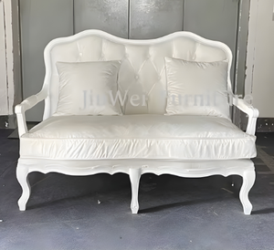 यूरोपीय शास्त्रीय शैली सफेद चमड़े के दो सीटर सोफे बटन के साथ पीठ और घुमावदार हाथ - Product Image 4