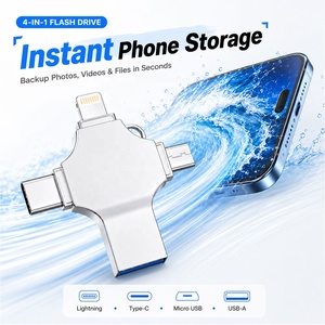 แฟลชไดรฟ์ USB 4 in 1แบบโลหะ OEM แฟลชไดรฟ์512MB 2GB 4GB 8GB <span class=keywords><strong>32GB</strong></span> 64GB 128GB สำหรับพีซีและไอโฟน - Product Image 1