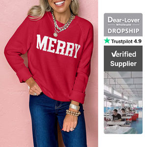 Dear-Lover <span class=keywords><strong>Pull</strong></span> Tricoté pour Femme en Gros Style Boutique <span class=keywords><strong>Chic</strong></span> et Décontracté à Manches Raglan avec Motif à Inscription 'Merry' pour Noël - Product Image 1