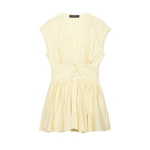 Vestido Mini de Color Sólido, Nuevo Estilo de Primavera, Retro, Cuello en V, Sin Mangas, Casual, para Mujer - Product Image 2