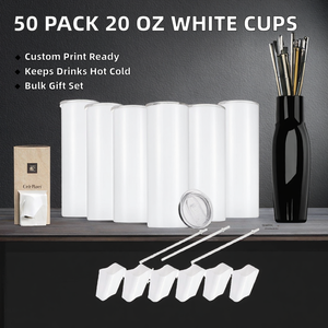 50Pack Stainless Steel Vacuum Sublimation Tumblers 20 oz Bulk Blank <b>Cups</b> White with <b>Lid</b> <b>and</b> <b>Straw</b> for Business Gifts - Product Image 2