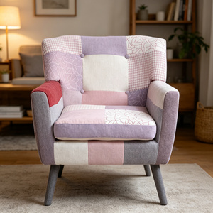 <span class=keywords><strong>Fauteuil</strong></span> d'appoint en tissu <span class=keywords><strong>patchwork</strong></span>, <span class=keywords><strong>fauteuil</strong></span> de loisirs <span class=keywords><strong>patchwork</strong></span> multi-motifs avec pieds en bois pour salon, certifié BSCI OEM/ODM - Product Image 6