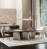 Ensemble de table à manger rectangulaire moderne de grande taille avec 14 chaises, acier inoxydable doré, marbre blanc, durable, respectueux de l'environnement, pour hôtel et villa