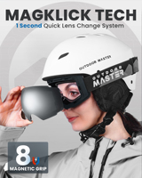 Masque de ski et de snowboard OutdoorMaster PRO avec verres magnétiques, protection UV CE, lunettes de sécurité, monture noir-gris, verre gris VLT 10%