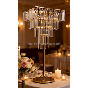 Set Decorativo per Sala Matrimoni, Tenda di Perline di Cristallo Sospesa, Supporto per Fiori, Altezza 110CM, Centrotavola Lampadario Dorato - Product Image 5