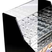 Estante de exhibición cosmético de maquillaje acrílico negro transparente, soporte de exhibición de producto de brillo de labios, estante de exhibición de lápiz labial cosmético