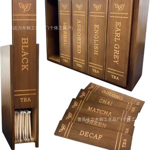 Wooden <b>Tea</b> Storage <b>Box</b> Book Shape Slide In Labels For Desk Organizing 10 <b>Tea</b> Types - Product Image 2