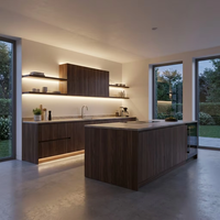 Meubles de cuisine carrés modernes en bois massif, organisateur d'angle magique sous évier, pré-percé avec éclairage intégré