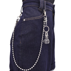 Cadena de cintura con cuentas de plata tibetana y llavero de esqueleto, estilo Hip Hop Punk, accesorio unisex para uso diario - Product Image 2