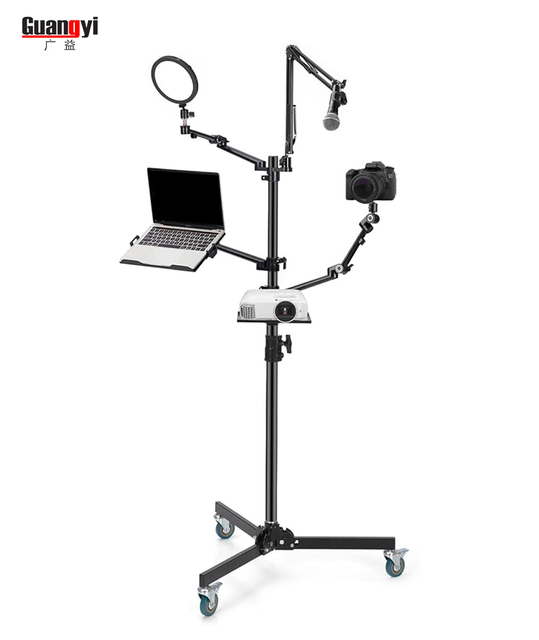 All-in-One Freestanding LED Ring Light Multi-Microphone Boom Mount Arm for Live Streaming Photo Studio Laptop Monitor Holder
