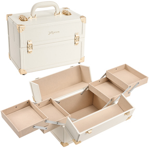 Large Capacity Leather Makeup Case with 4 Trays <b>Lockable</b> Cosmetic Organizer Case Professional Makeup Artist <b>Storage</b> <b>Box</b> - Product Image 1