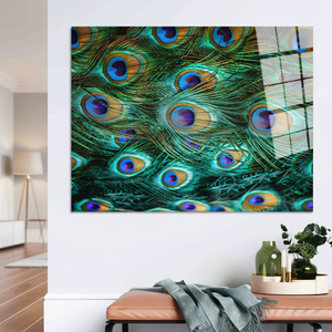 Vibrant Peacock Feather Glass <b>Wall</b> Art: Elegant Printed <b>Canvas</b>,TEMPERED GLASS ART - Product Image 3