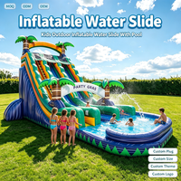 Toboggan aquatique gonflable avec piscine, thème palmier tropical, structure gonflable de qualité commerciale pour usage extérieur