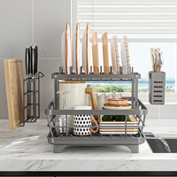 Égouttoir à vaisselle multifonctionnel détachable en acier double couche durable avec supports de rangement, étagère de rangement de cuisine pour évier