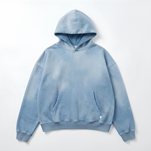 Sweat-shirt à capuche tie-dye surdimensionné pour homme, bleu dégradé, en molleton bouclette décontracté, coupe classique, pull à capuche tricoté pour l'automne - Product Image 1