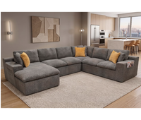 Grand canapé modulaire en forme de U en tissu chenille avec poches de rangement latérales et fonction massage, convertible en lit