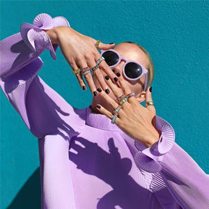 Colorido de circón de cristal de acrílico geometría anillos para las mujeres boda fiesta de compromiso promesa nupcial corona anillos chica INS de la joyería - Product Image 2