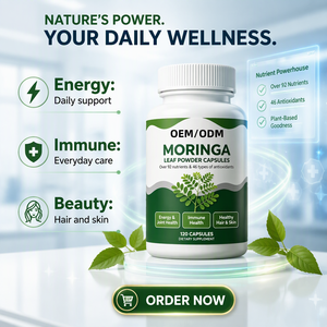 Capsules de Moringa Naturelles Personnalisées en Usine, Marque Privée, 60 Capsules, Antioxydant pour Adultes, Soutien Immunitaire, Complément Alimentaire à Base de Plantes - Product Image 1
