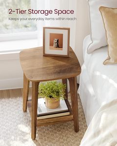 Table de chevet moderne carrée à 2 niveaux pour la collection MAEZO, pieds coniques, transitions courbes, <span class=keywords><strong>meuble</strong></span> de chambre en bois pour petits espaces - Product Image 4