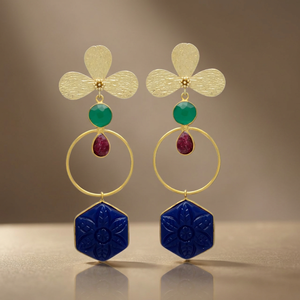 Pendientes Colgantes de Latón Hechos a Mano con Piedras Preciosas, Estilo Étnico, para Fiestas y Eventos - Product Image 3