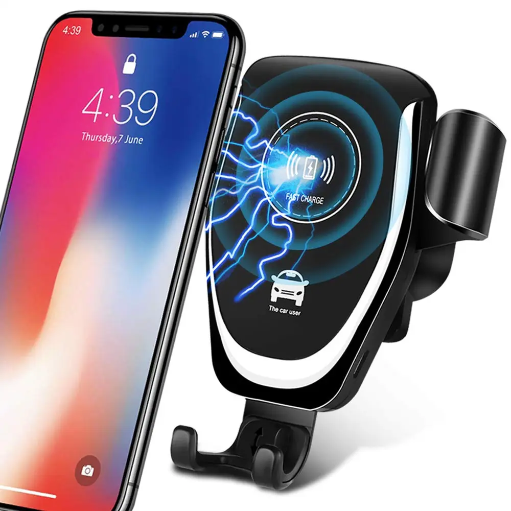 Cargador de coche Qi de gravedad inalámbrico, soporte de teléfono de carga rápida Q12 para iPhone 8 8p X Xs Xr max 11 12 13 pro 14 mini, 10W