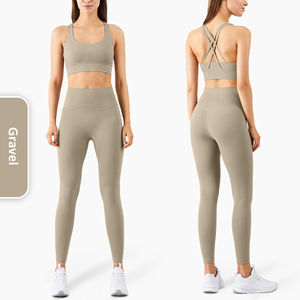 Vêtements de Sport pour femmes, Logo personnalisé, pantalon taille haute, pour Fitness, ensemble de Yoga, 2 pièces, - Product Image 5